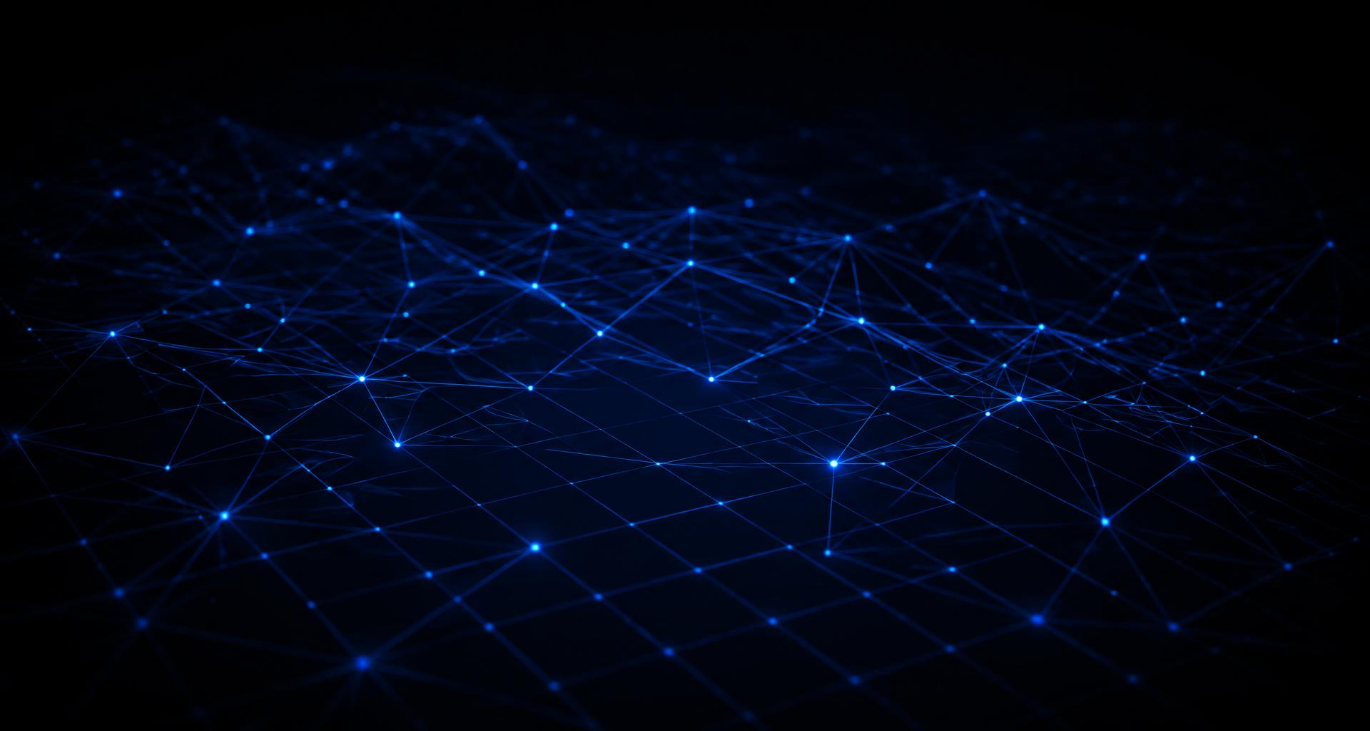 Abstract royal blue network grid on a dark charcoal background